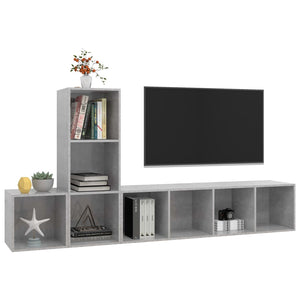Set Porta TV 3 pz-Set di 3 Credenza per TV Grigio Cemento in Truciolato 195364
