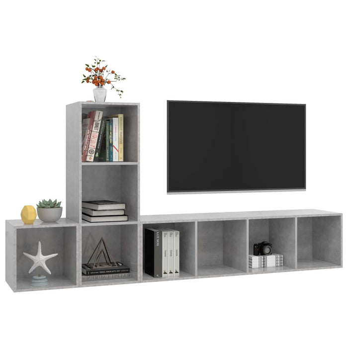 Set Porta TV 3 pz-Set di 3 Credenza per TV Grigio Cemento in Truciolato 195364
