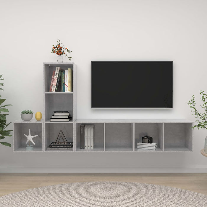 Set Porta TV 3 pz-Set di 3 Credenza per TV Grigio Cemento in Truciolato 195364