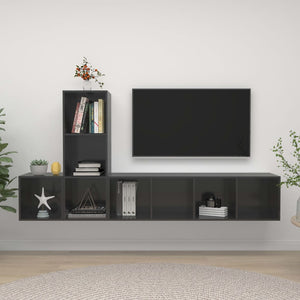 Set Mobile TV 3 pz Grigio Lucido in Truciolato 3079834