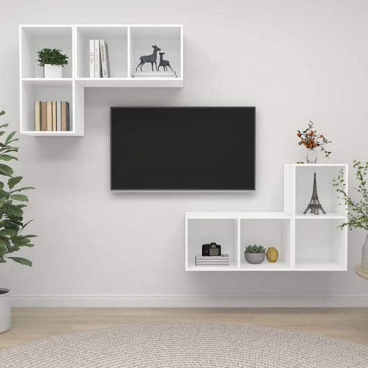 Mobili TV a Parete 4 pz-Set di 4 Credenza per TV sospesa Bianco in Legno Multistrato