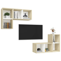 Mobile TV a Parete 4 pz Bianco e Rovere Sonoma in Truciolato 3079840
