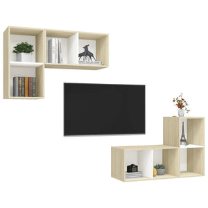 Mobile TV a Parete 4 pz Bianco e Rovere Sonoma in Truciolato 3079840