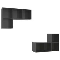 Mobile TV a Parete 4 pz Grigio Lucido in Truciolato 3079843