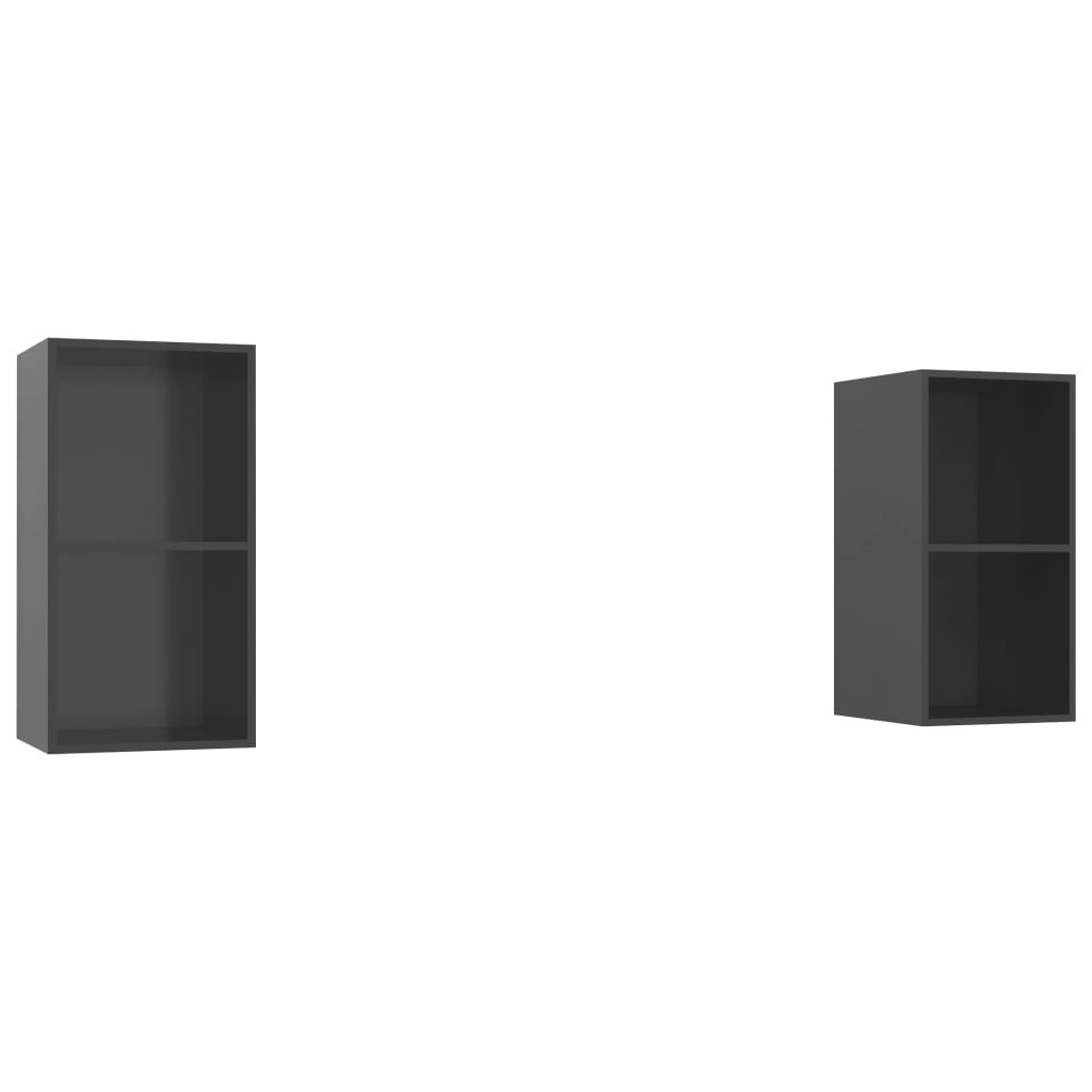 Mobile TV a Parete 2 pz-Set di 2 Mobile TV a Muro Grigio Lucido in Truciolato