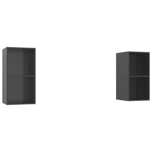 Mobile TV a Parete 2 pz-Set di 2 Mobile TV a Muro Grigio Lucido in Truciolato