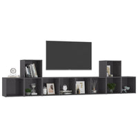 Set Mobili TV 5 pz Grigio Lucido in Legno Multistrato 3080014