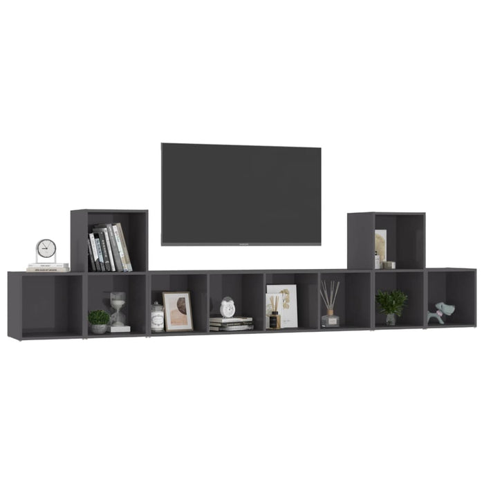 Set Mobili TV 5 pz Grigio Lucido in Legno Multistrato 3080014