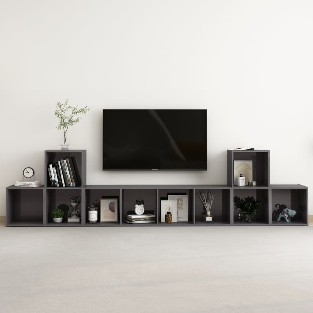 Set Mobili TV 5 pz Grigio Lucido in Legno Multistrato 3080014