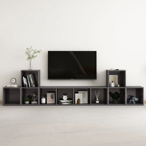 Set Mobili TV 5 pz Grigio Lucido in Legno Multistrato 3080014