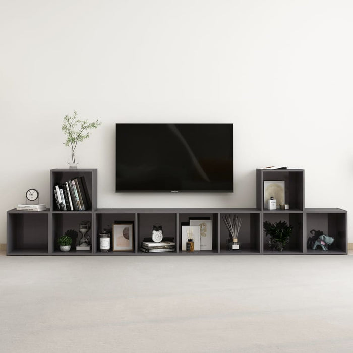 Set Mobili TV 5 pz Grigio Lucido in Legno Multistrato 3080014