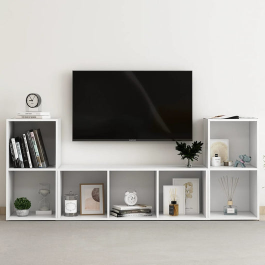 Set Mobili Porta TV 3 pz-Set di 3 Credenza per TV Bianco in Legno Multistrato 744290