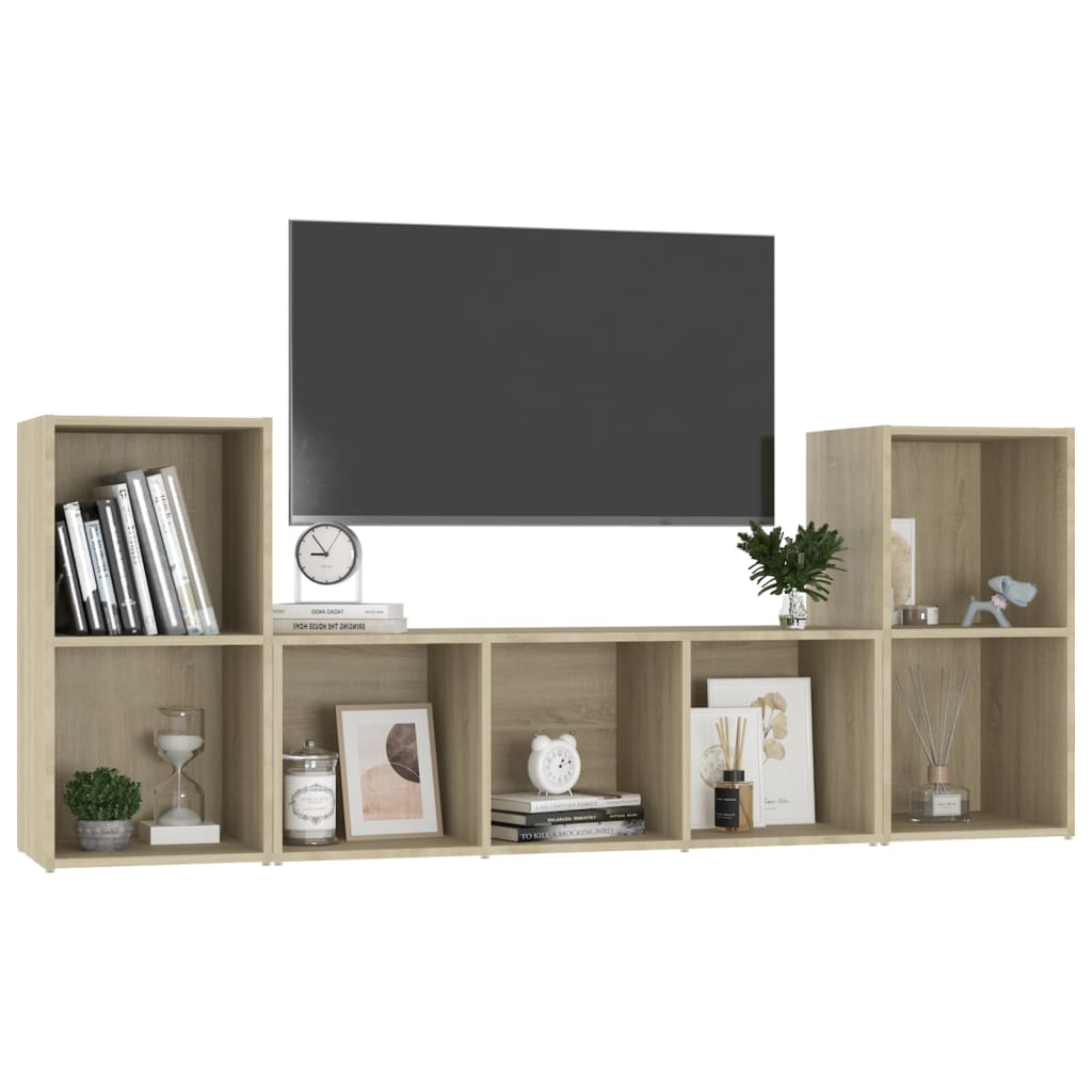 Set di mobili credenza TV soggiorno camera da letto 3 pezzi rovere sonoma legno ingegnerizzato marrone 02_0024623