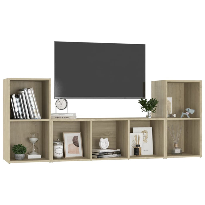 Set di mobili credenza TV soggiorno camera da letto 3 pezzi rovere sonoma legno ingegnerizzato marrone 02_0024623