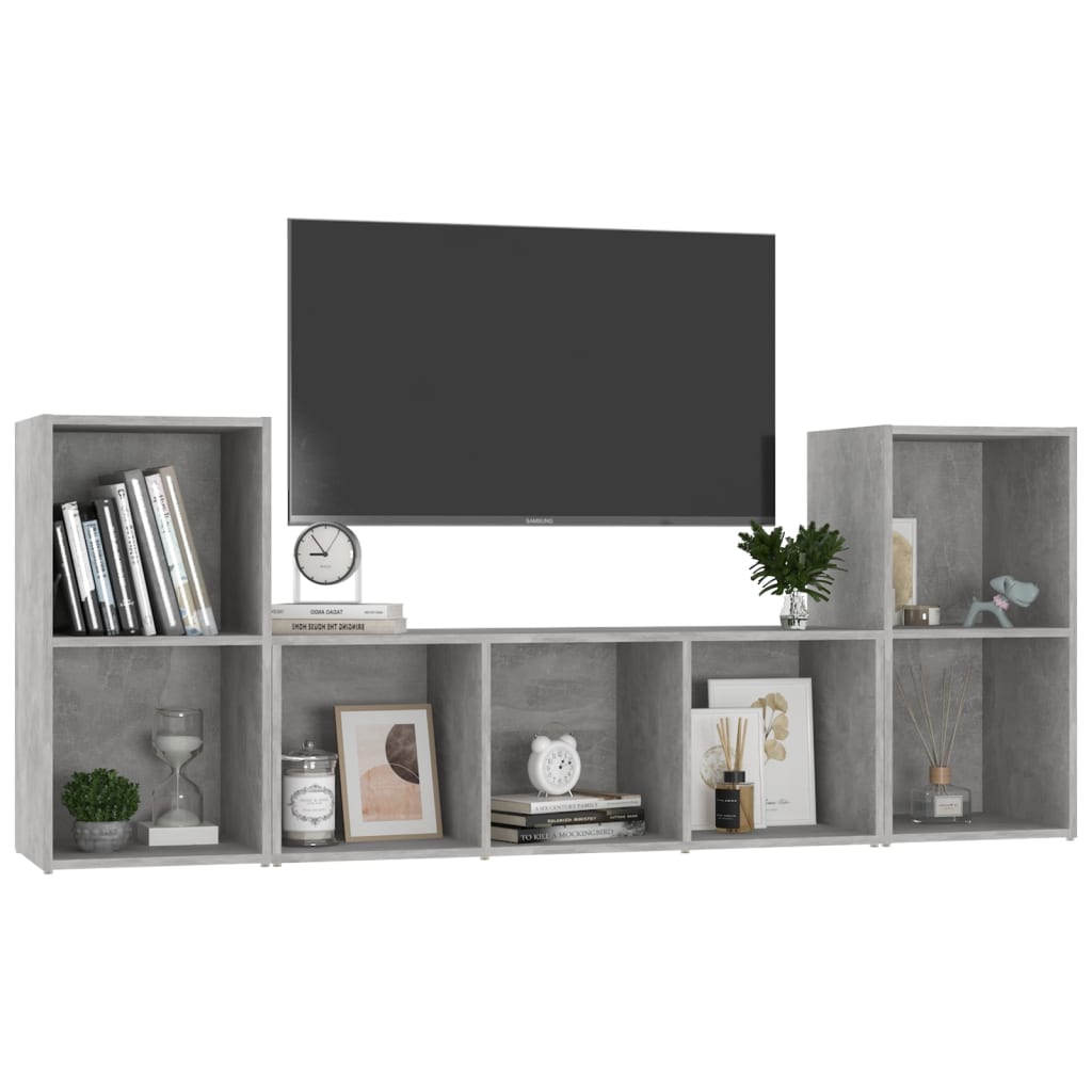 Set Mobile TV 3 pz-Set di 3 Credenza per TV Grigio Cemento in Legno Multistrato