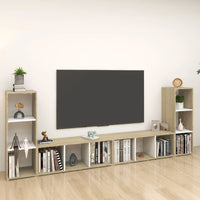 Mobili TV 4 pz Bianco e Sonoma 107x35x37cm in Legno Multistrato 3080038