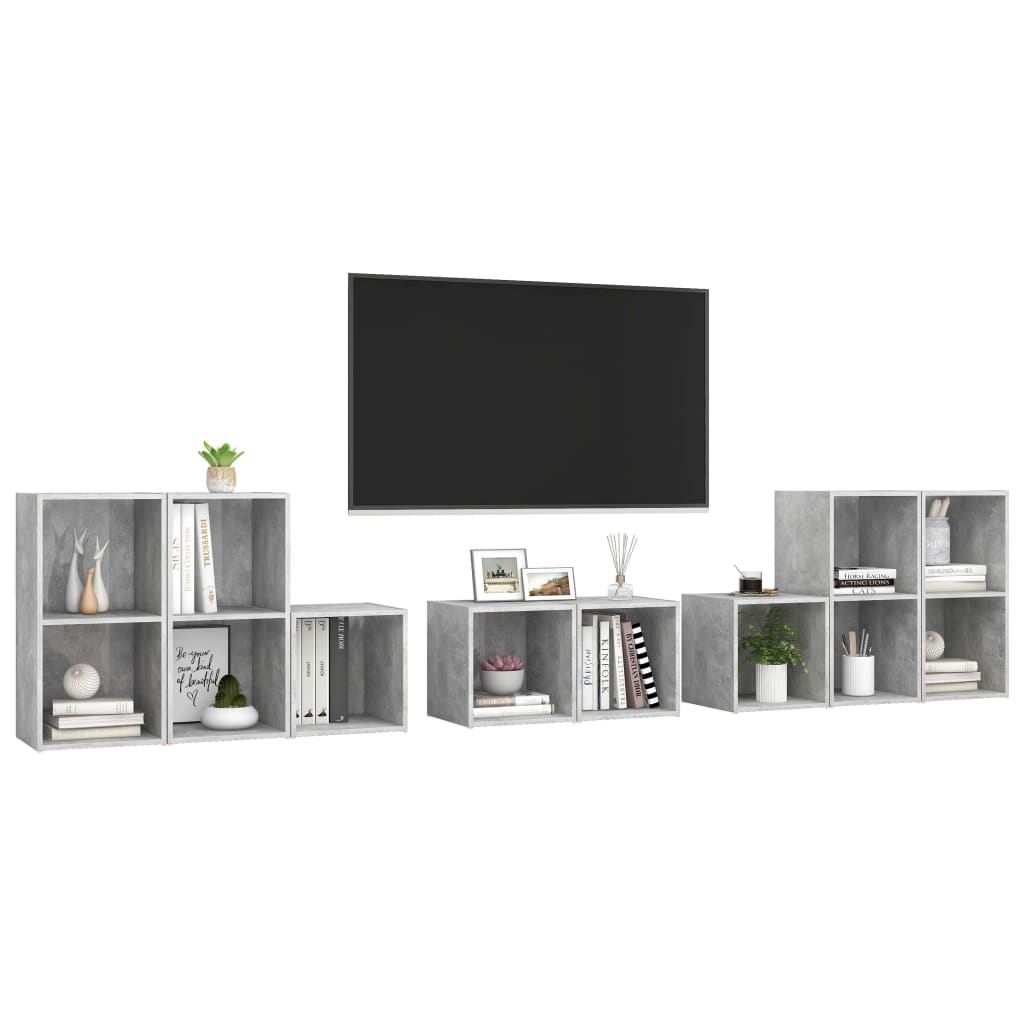 Set Mobile TV 8 pz-Set di 8 Credenza per TV Grigio Cemento in Legno Multistrato