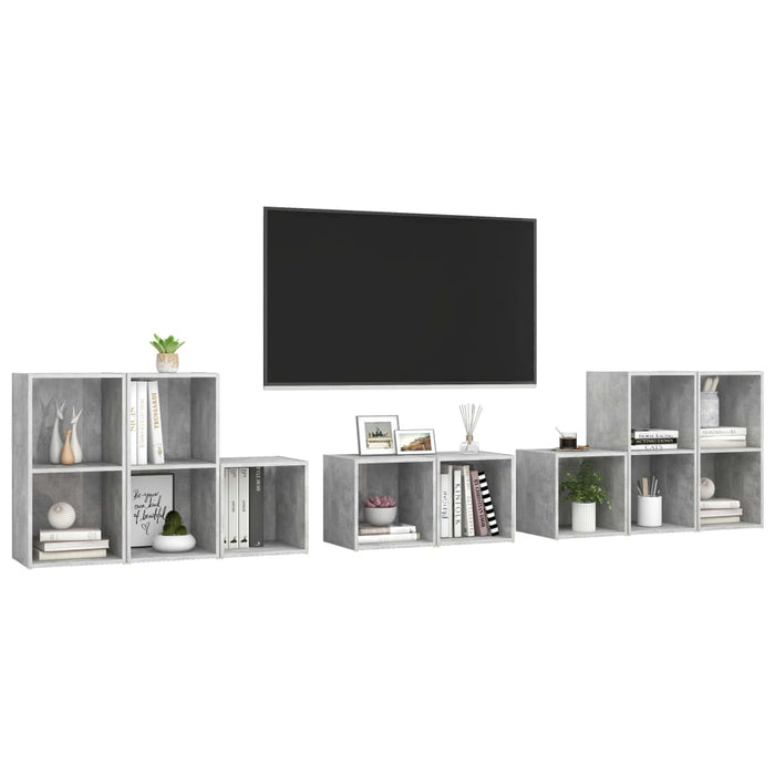 Set Mobile TV 8 pz-Set di 8 Credenza per TV Grigio Cemento in Legno Multistrato