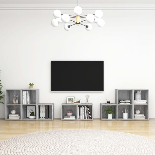 Set Mobile TV 8 pz-Set di 8 Credenza per TV Grigio Cemento in Legno Multistrato