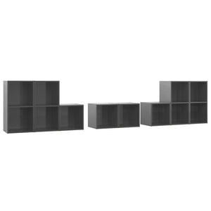 Set Mobili TV 8 pz Grigio Lucido in Legno Multistrato 3080068