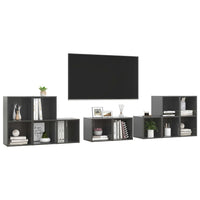 Set Mobili TV 8 pz Grigio Lucido in Legno Multistrato 3080068