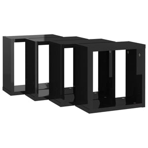 Mensole Parete a Cubo 4 pz Nero Lucido 30x15x30 cm 807020