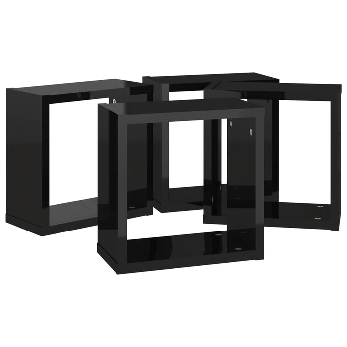Mensole Parete a Cubo 4 pz Nero Lucido 30x15x30 cm 807020