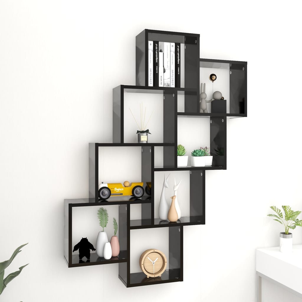 Mensola da Parete a Cubo Nero 90x15x119 cm in Truciolato cod mxl 33228