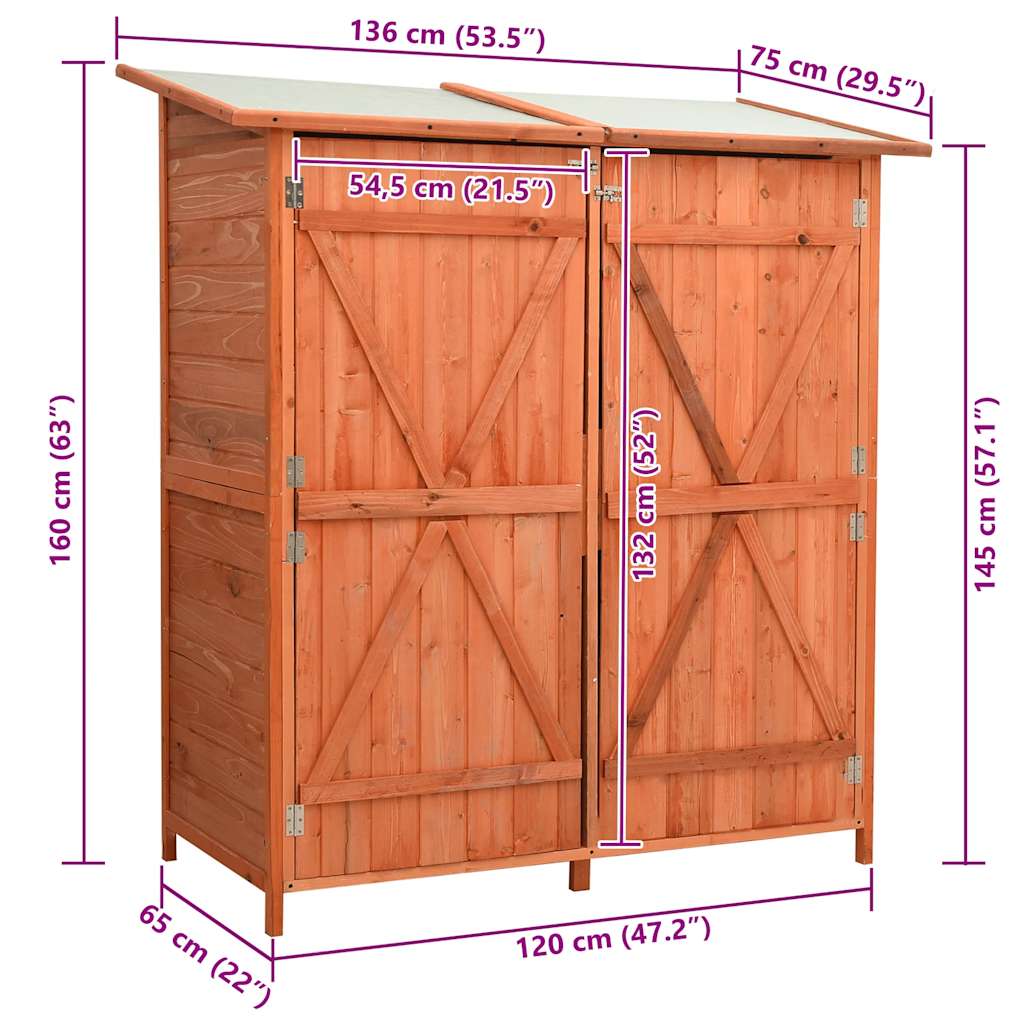 Capanno Attrezzi da Giardino 136x75x160 cm in Massello di Abete cod mxl 52348