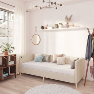 Dormeuse con Presa USB Crema in Tessuto 90x200 cm 337243