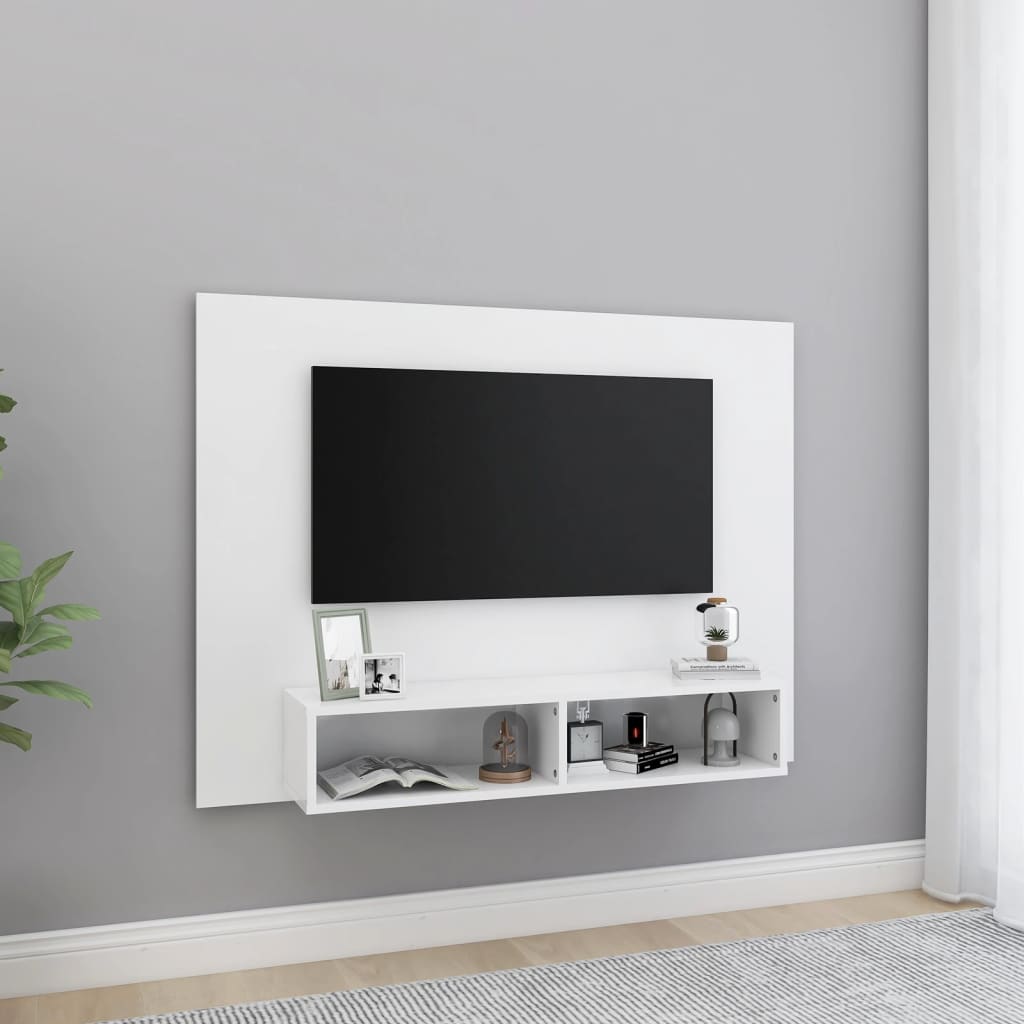 Mobile TV a Muro Bianco 120x23,5x90 cm in Legno Multistrato 808269