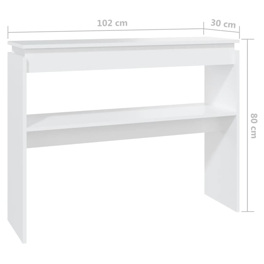 Tavolino Consolle Bianco 102x30x80 cm in Legno Multistrato 808323