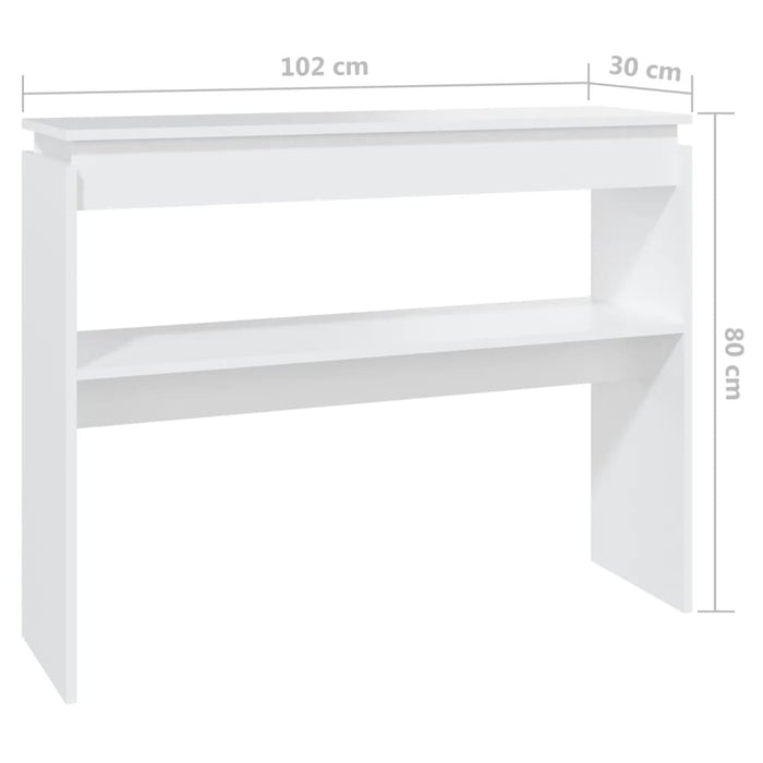 Tavolino Consolle Bianco 102x30x80 cm in Legno Multistrato 808323