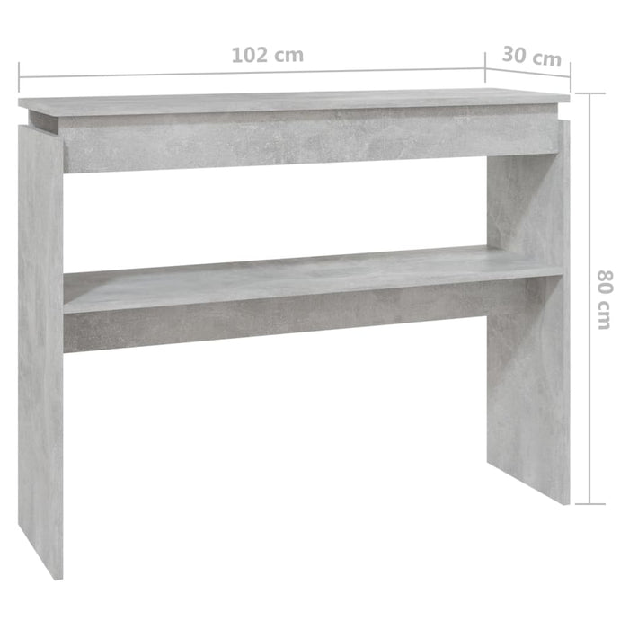 Tavolino Consolle-Tavolino da soggiorno-Tavolo Grigio Cemento 102x30x80cm Legno Multistrato