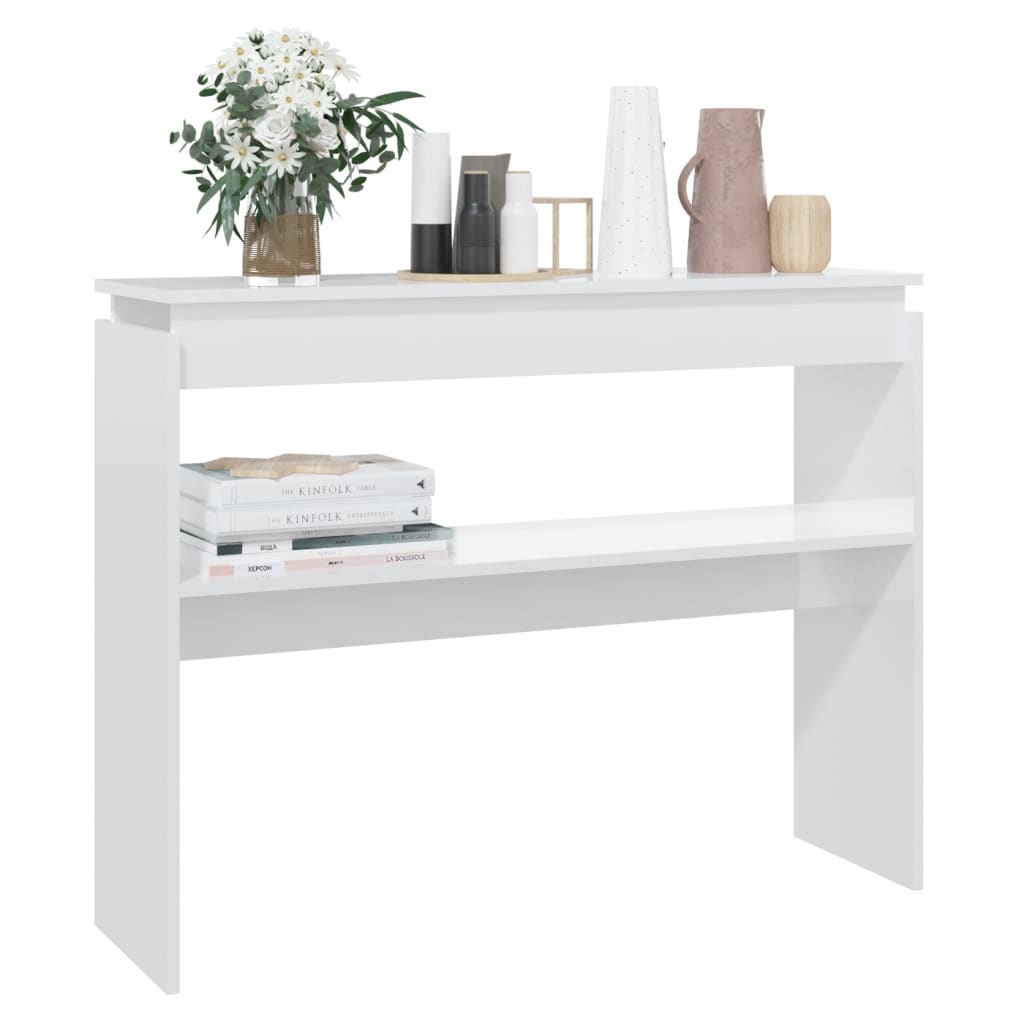 Tavolino Consolle Bianco Lucido 102x30x80 cm Legno Multistrato 808329