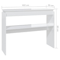 Tavolino Consolle Bianco Lucido 102x30x80 cm Legno Multistrato 808329