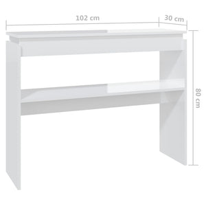 Tavolino Consolle-Tavolino da soggiorno-Tavolo Bianco Lucido 102x30x80 cm Legno Multistrato
