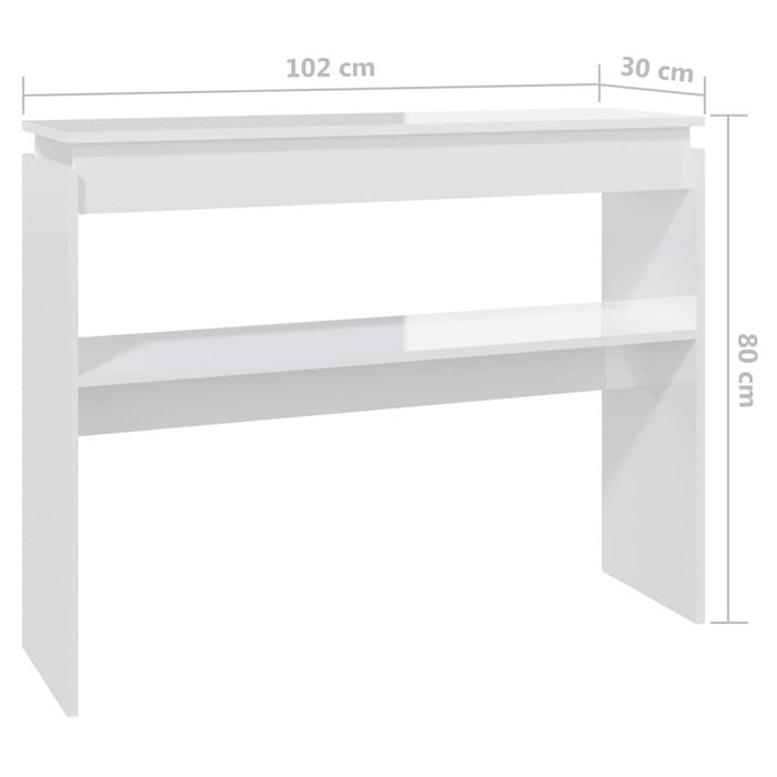 Tavolino Consolle-Tavolino da soggiorno-Tavolo Bianco Lucido 102x30x80 cm Legno Multistrato
