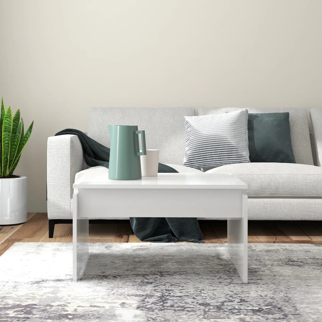 Tavolino da Salotto-Tavolino da soggiorno Bianco Lucido 68x50x38 cm Legno Multistrato