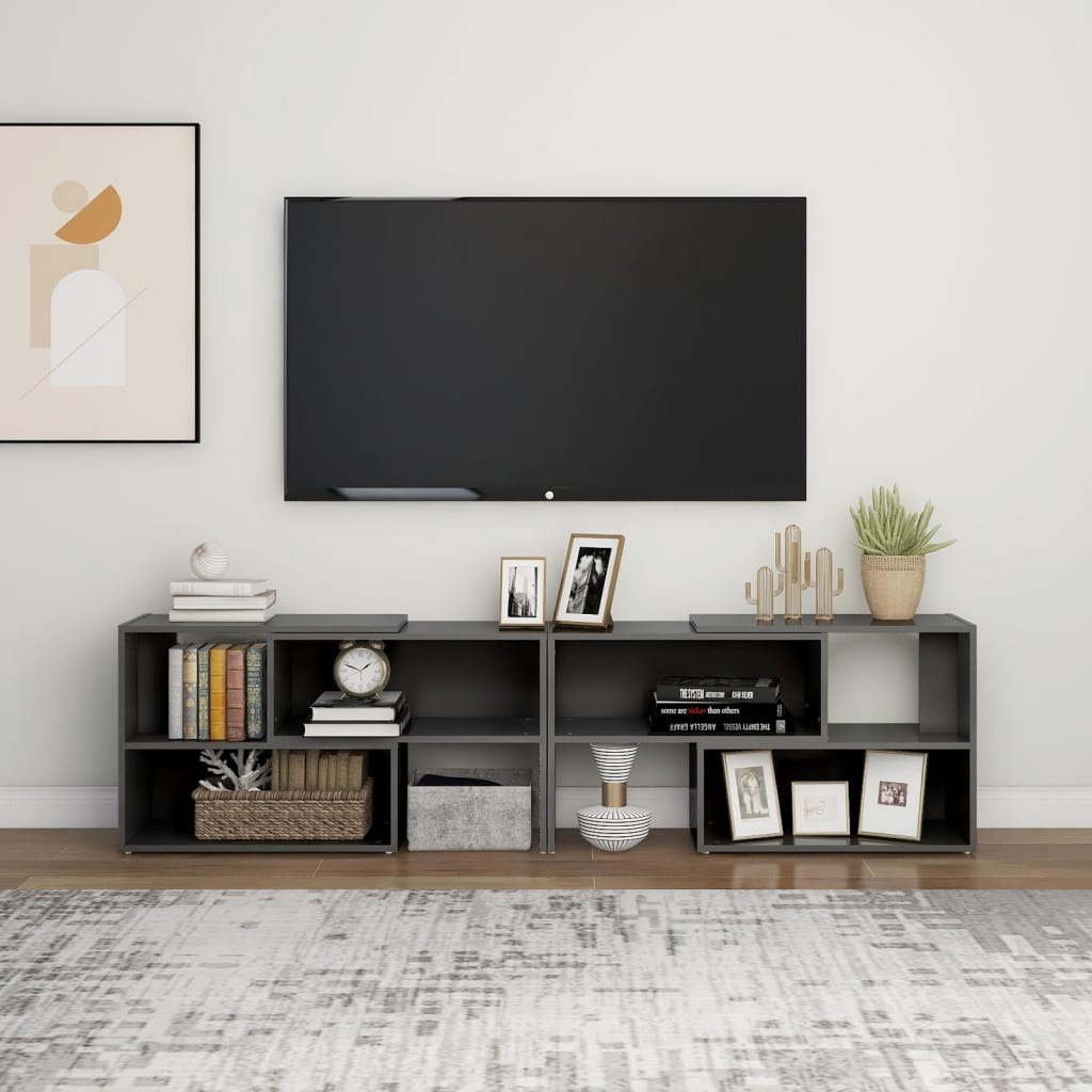 Mobile Porta TV Grigio Lucido 149x30x52 cm in Legno Multistrato 808367