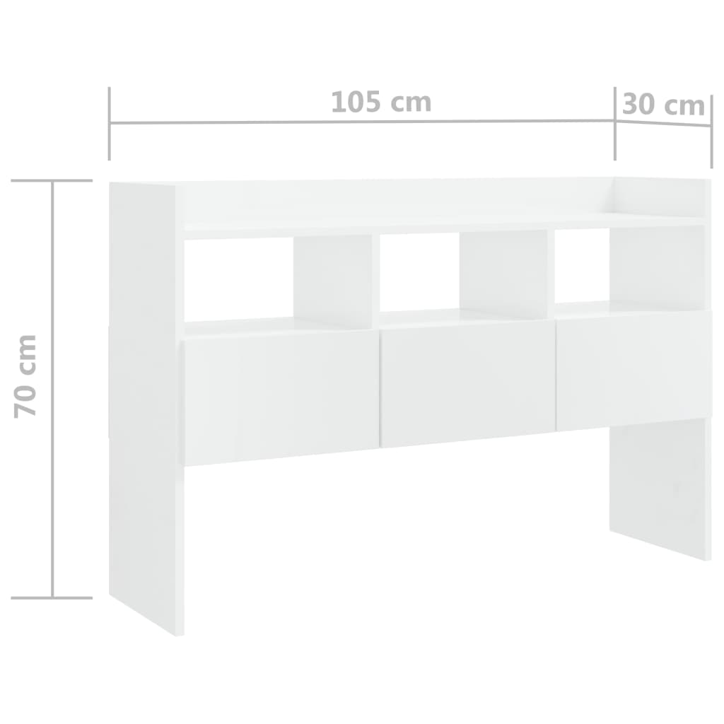 Credenza Bianco Lucido 105x30x70 cm in Legno Multistrato 808383
