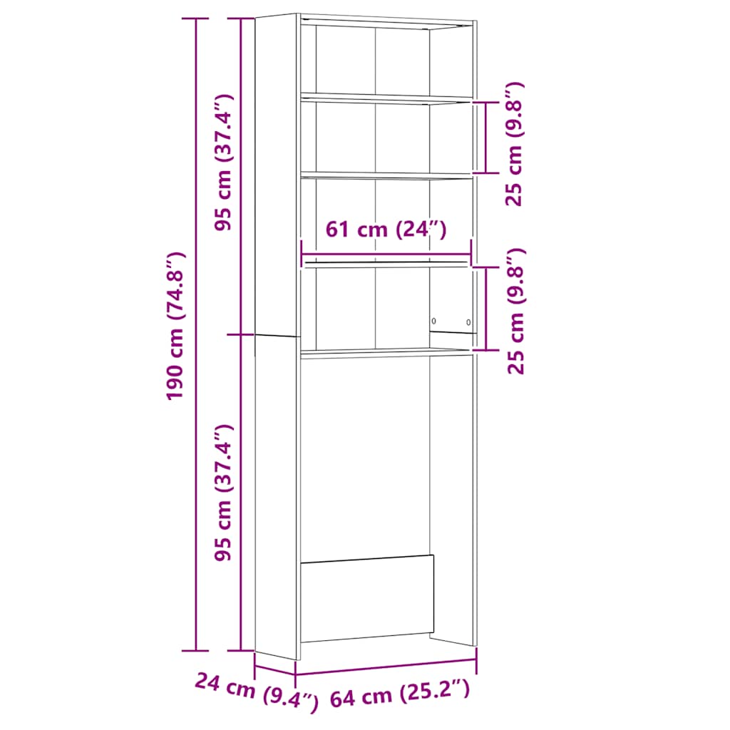 Mobile per Lavatrice Nero 64x24x190 cm 808405