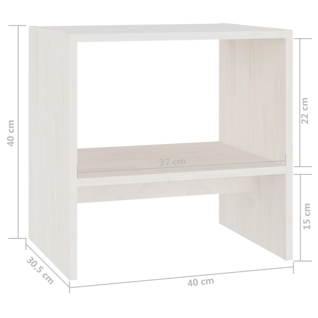 Comodino-Tavolino da notte Bianco 40x30,5x40 cm in Legno Massello di Pino 743031