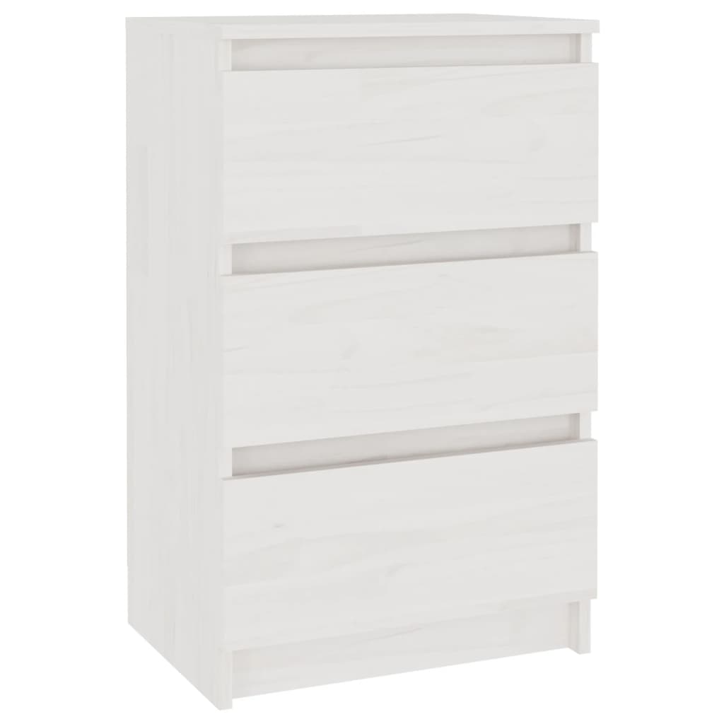 Comodino-Tavolino da notte Bianco 40x29,5x64 cm in Legno Massello di Pino