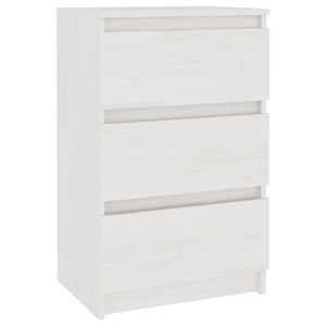 Comodino-Tavolino da notte Bianco 40x29,5x64 cm in Legno Massello di Pino