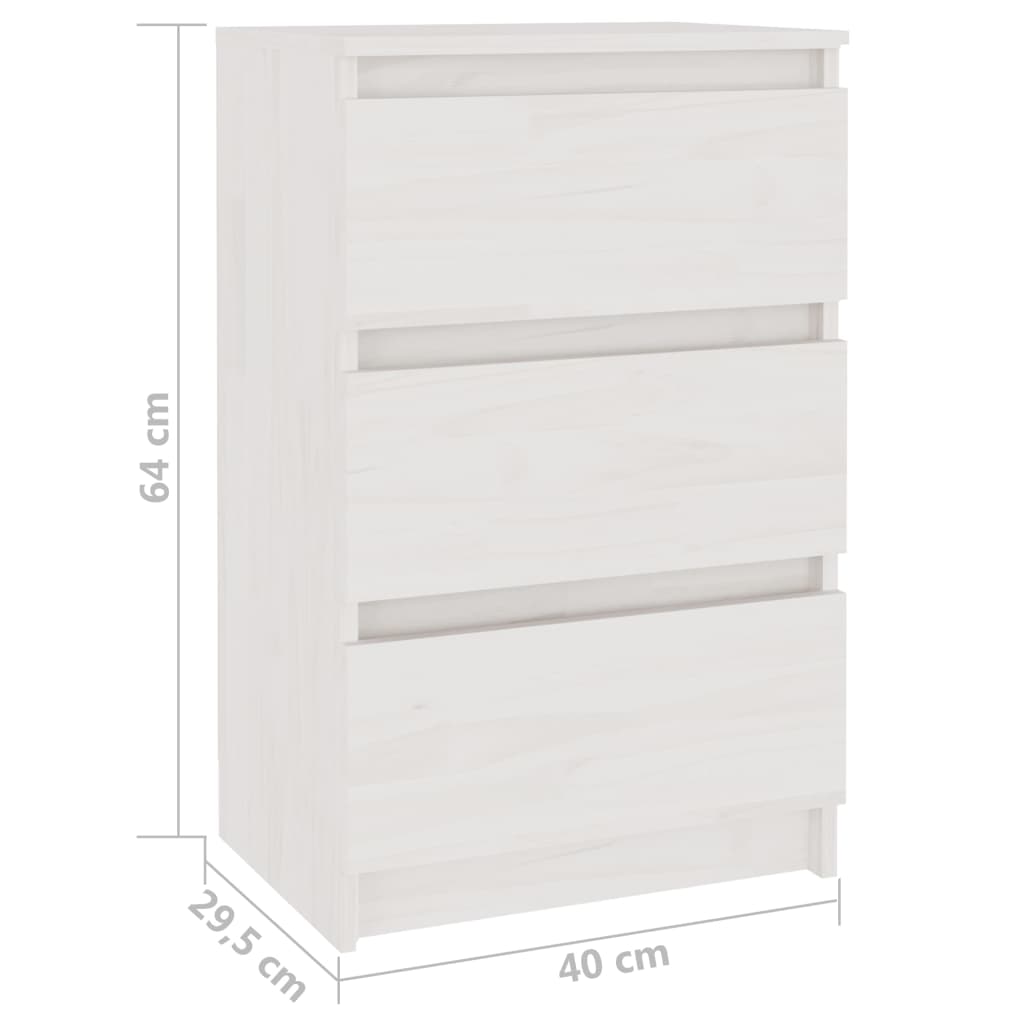 Comodino-Tavolino da notte Bianco 40x29,5x64 cm in Legno Massello di Pino