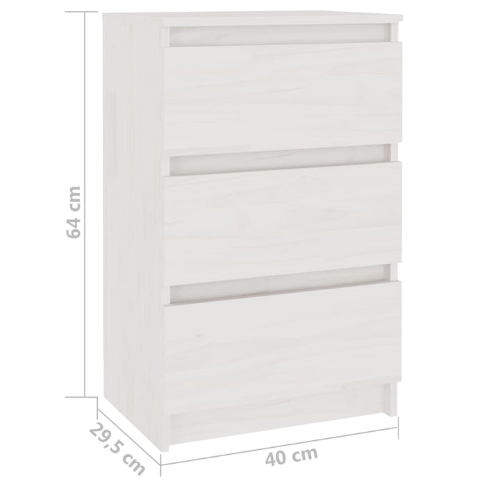 Comodino-Tavolino da notte Bianco 40x29,5x64 cm in Legno Massello di Pino