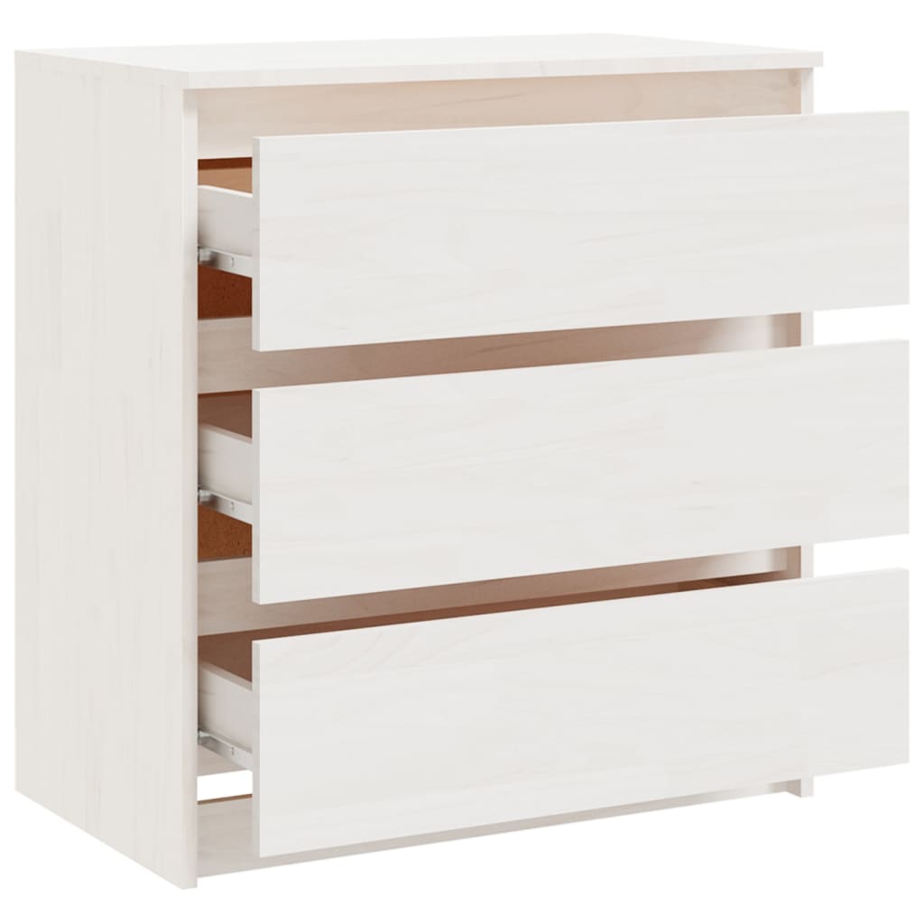 Comodino Bianco 60x36x64 cm in Legno Massello di Pino 808094