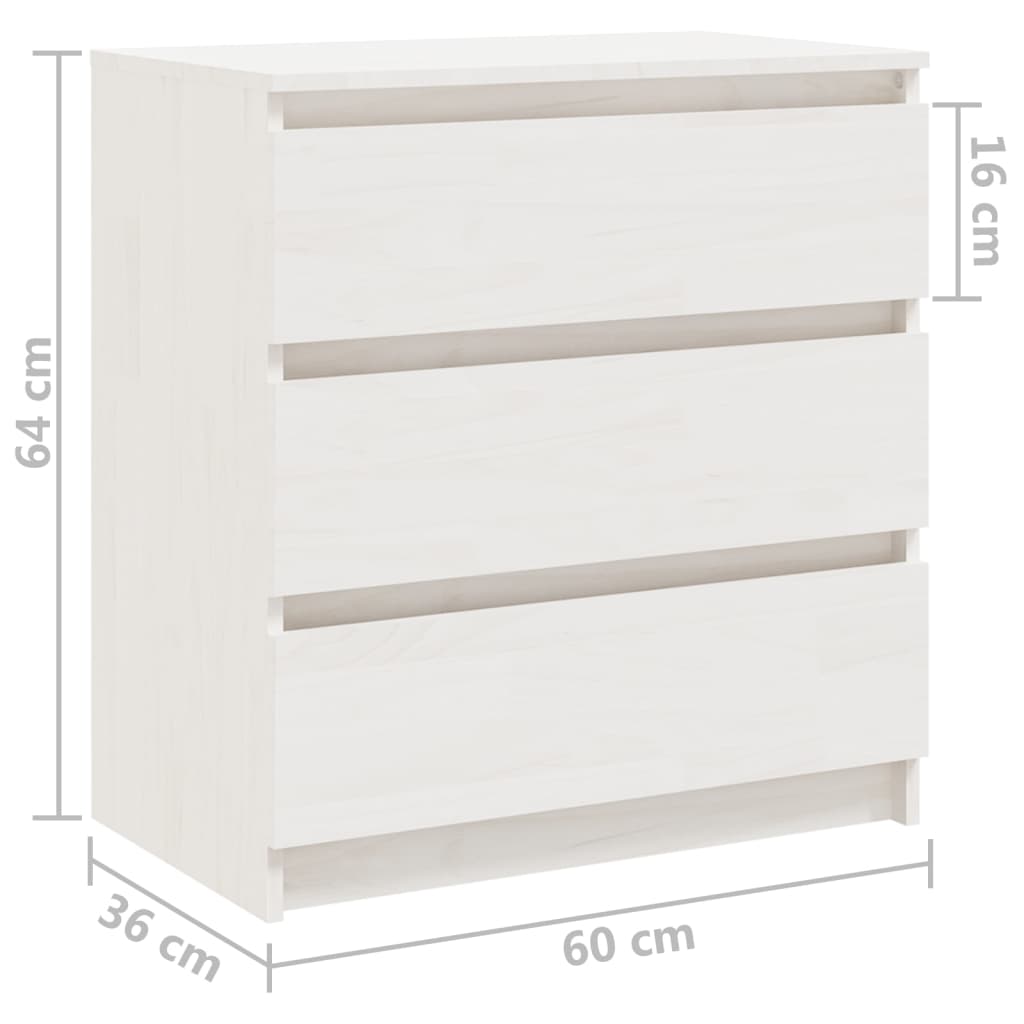 Comodino Bianco 60x36x64 cm in Legno Massello di Pino 808094