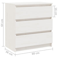 Comodino Bianco 60x36x64 cm in Legno Massello di Pino 808094